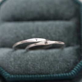 Monogram ring with hand stamped initial, stackable sterling silver ring