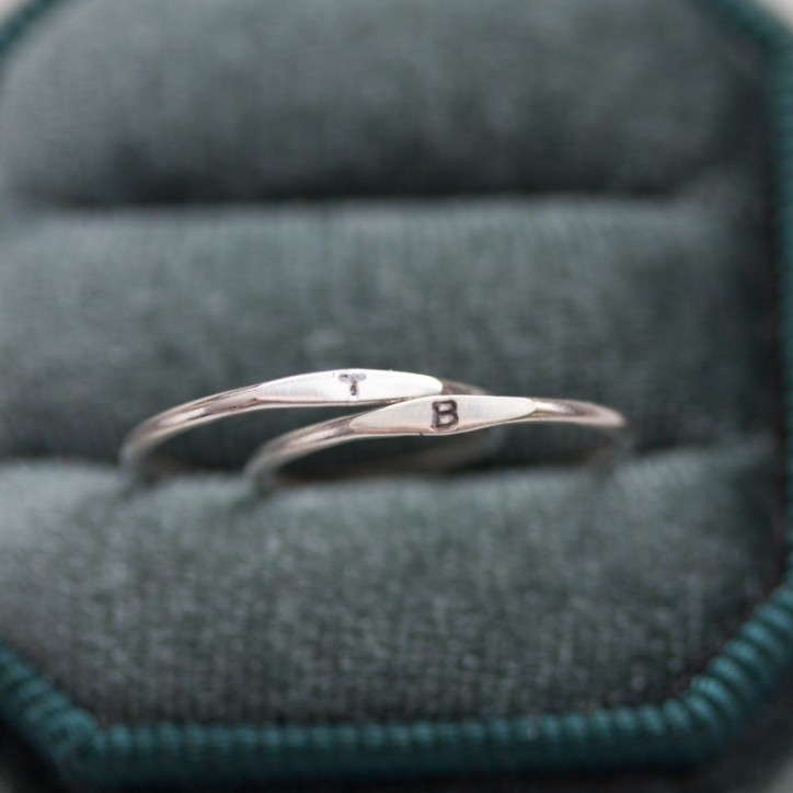 Monogram ring with hand stamped initial, stackable sterling silver ring