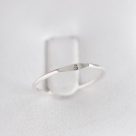 Monogram ring with hand stamped initial, stackable sterling silver ring