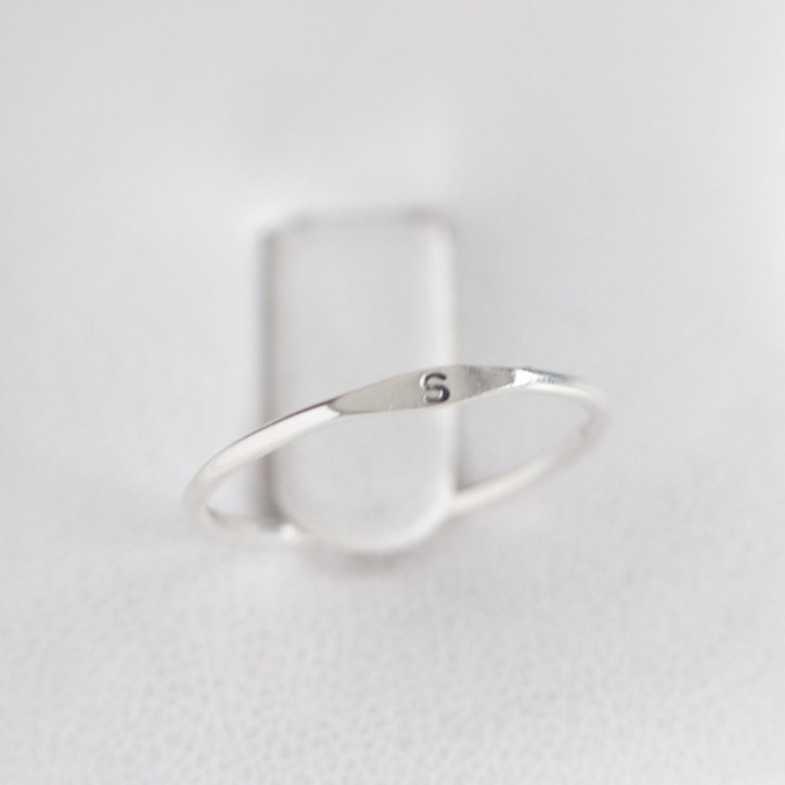 Monogram ring with hand stamped initial, stackable sterling silver ring