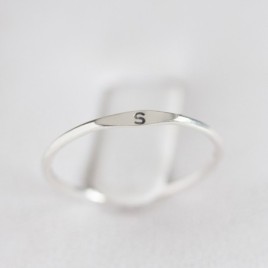 Monogram ring with hand stamped initial, stackable sterling silver ring