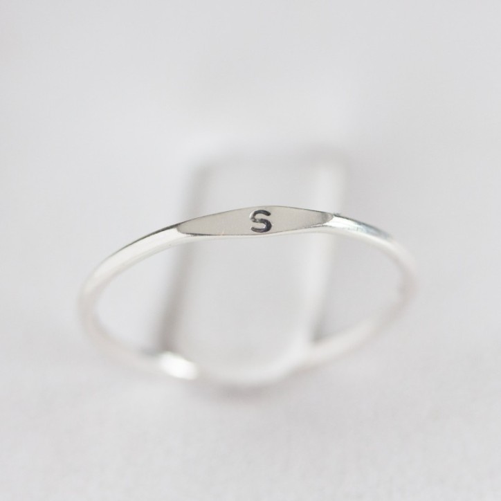 Monogram ring with hand stamped initial, stackable sterling silver ring