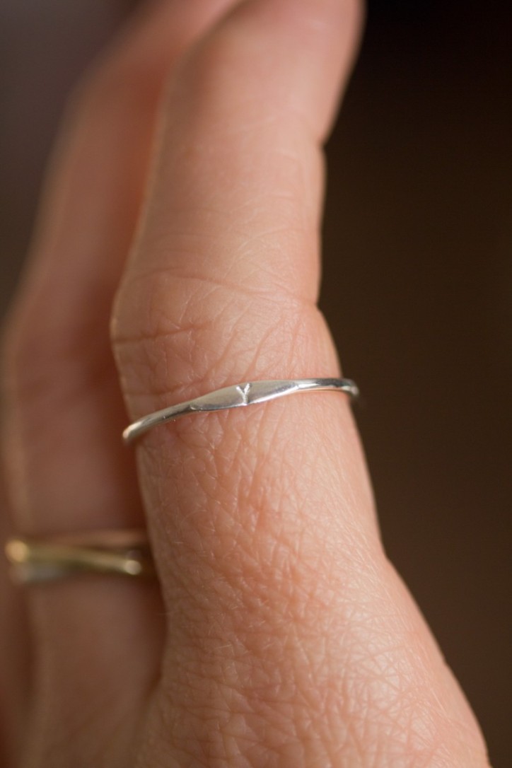Monogram ring with hand stamped initial, stackable sterling silver ring