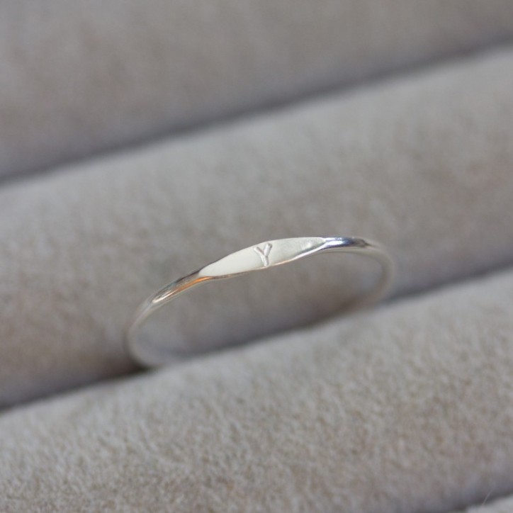 Monogram ring with hand stamped initial, stackable sterling silver ring