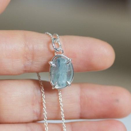 Freeform Ocean blue kyanite necklace, sterling silver