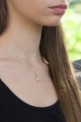 Freeform Rose Quartz necklace, sterling silver