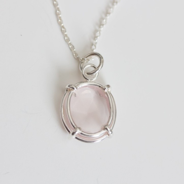 Freeform Rose Quartz necklace, sterling silver