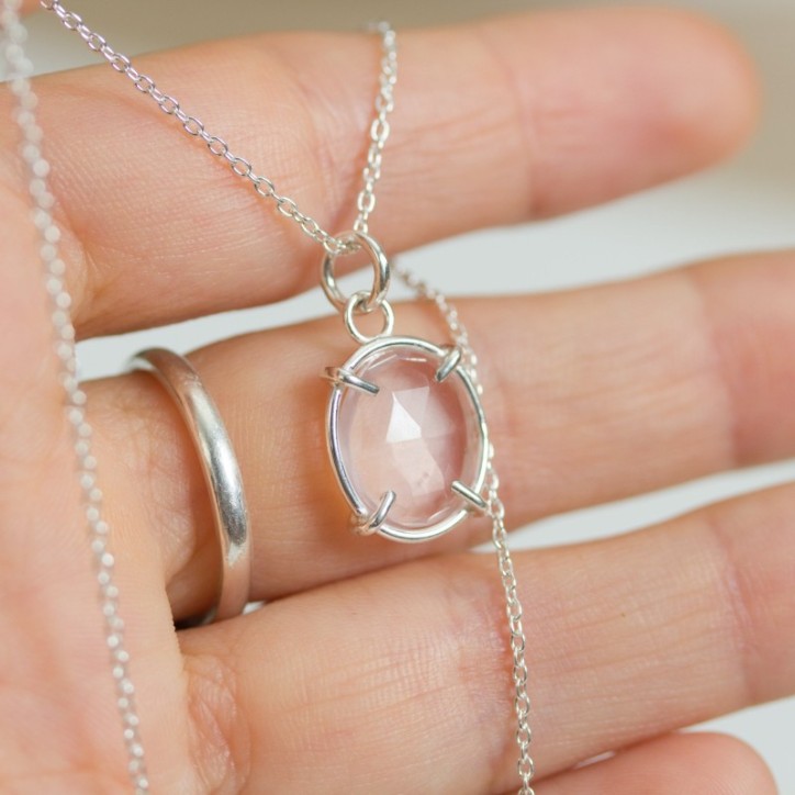 Freeform Rose Quartz necklace, sterling silver