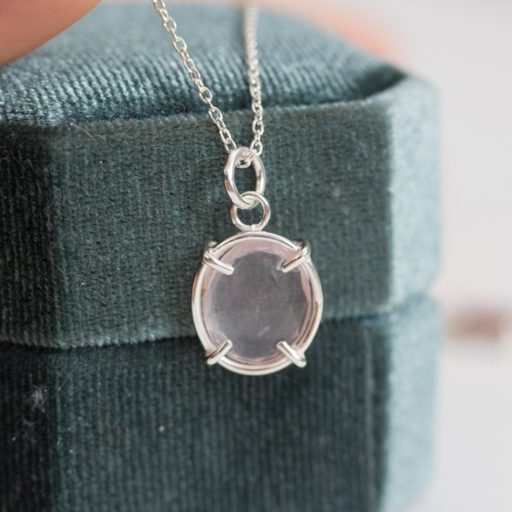 Freeform Rose Quartz necklace, sterling silver