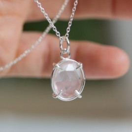 Freeform Rose Quartz necklace, sterling silver