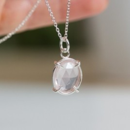 Freeform Rose Quartz necklace, sterling silver