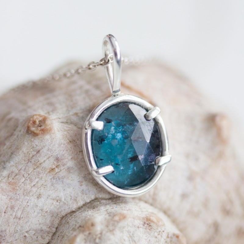 Freeform Deep blue kyanite necklace, sterling silver
