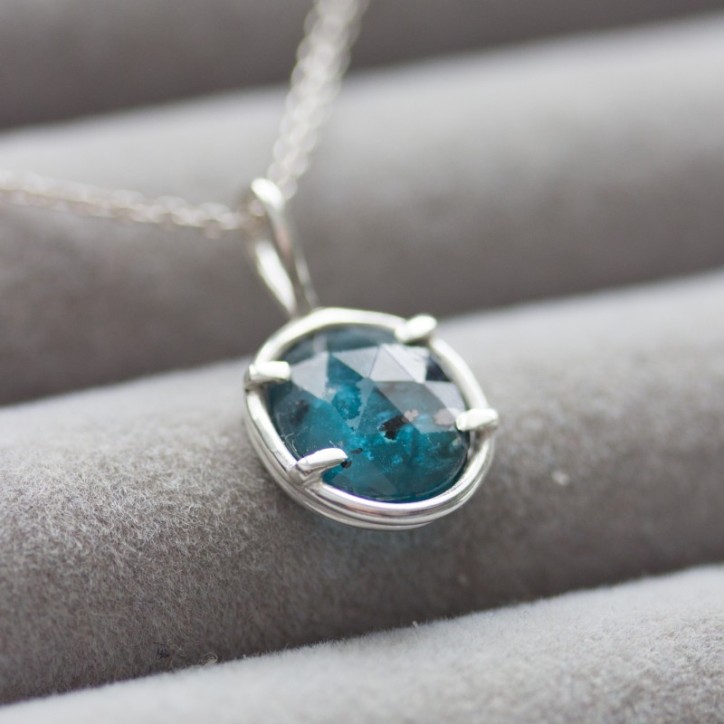 Freeform Deep blue kyanite necklace, sterling silver