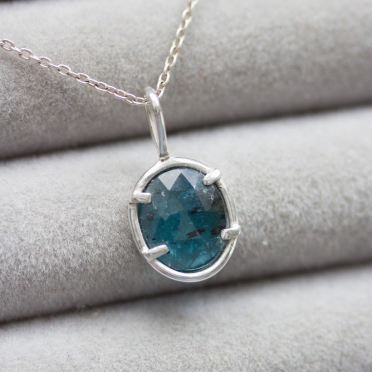 Freeform Deep blue kyanite necklace, sterling silver