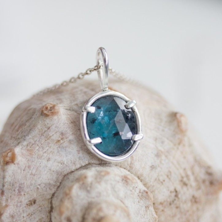Freeform Deep blue kyanite necklace, sterling silver