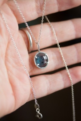 Freeform Deep blue kyanite necklace, sterling silver