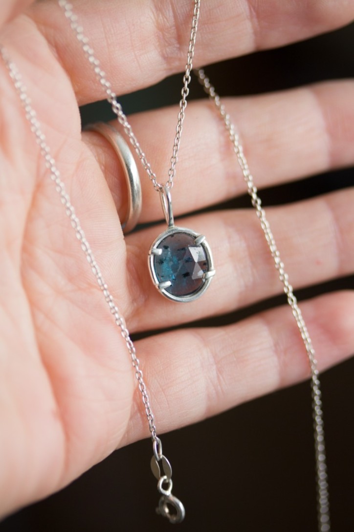 Freeform Deep blue kyanite necklace, sterling silver