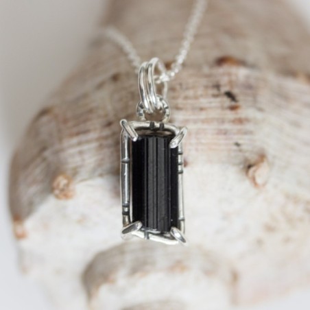 Raw Black Tourmaline necklace, sterling silver