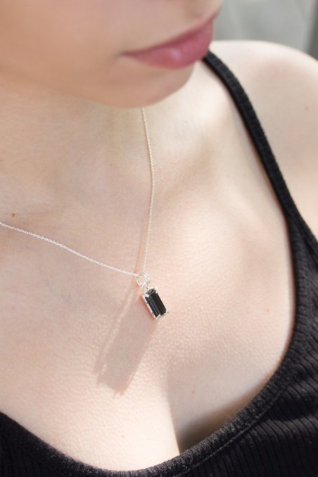 Raw Black Tourmaline necklace, sterling silver
