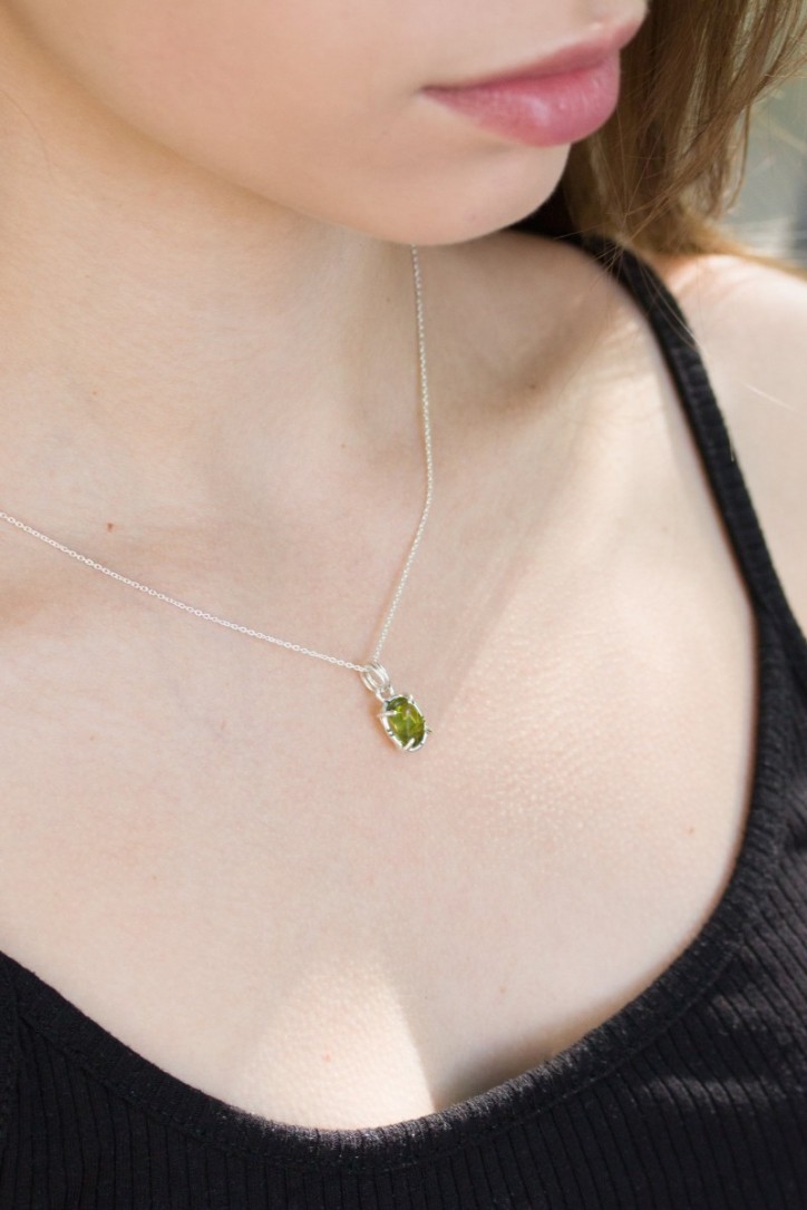 Peridot necklace, sterling silver