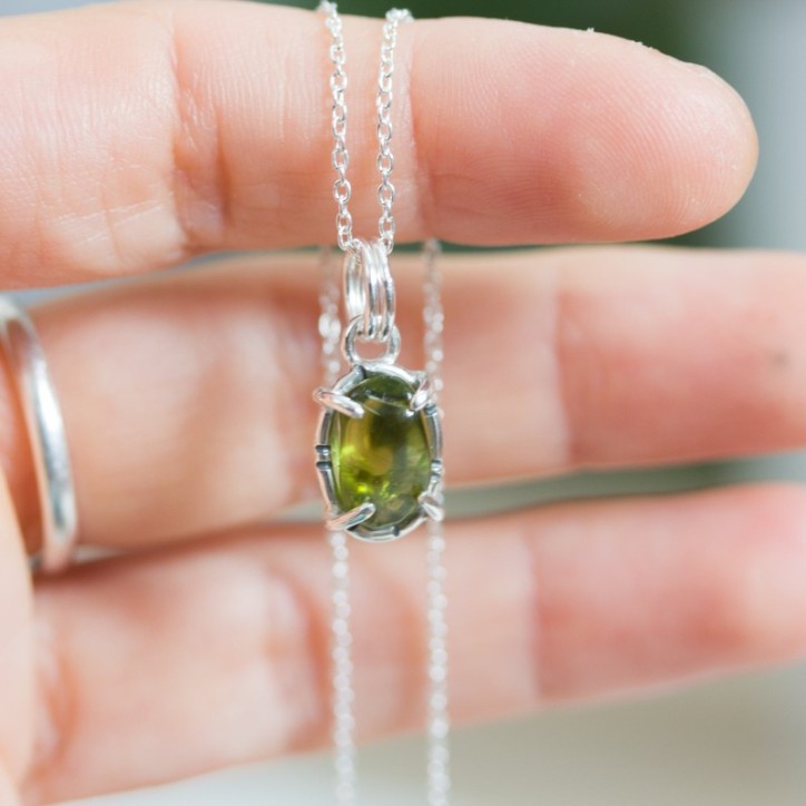 Peridot necklace, sterling silver