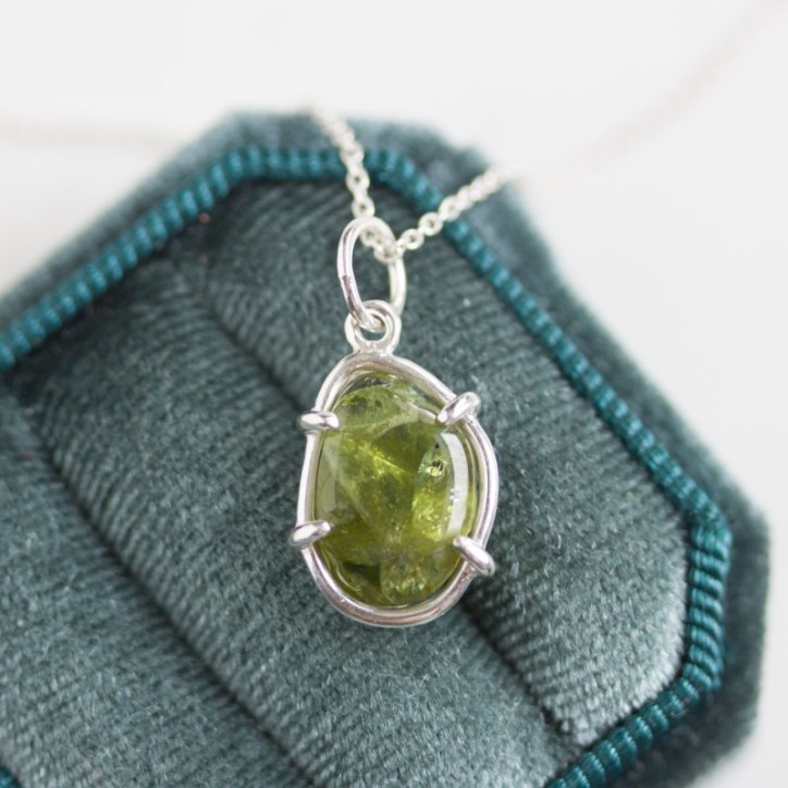 Peridot necklace, sterling silver