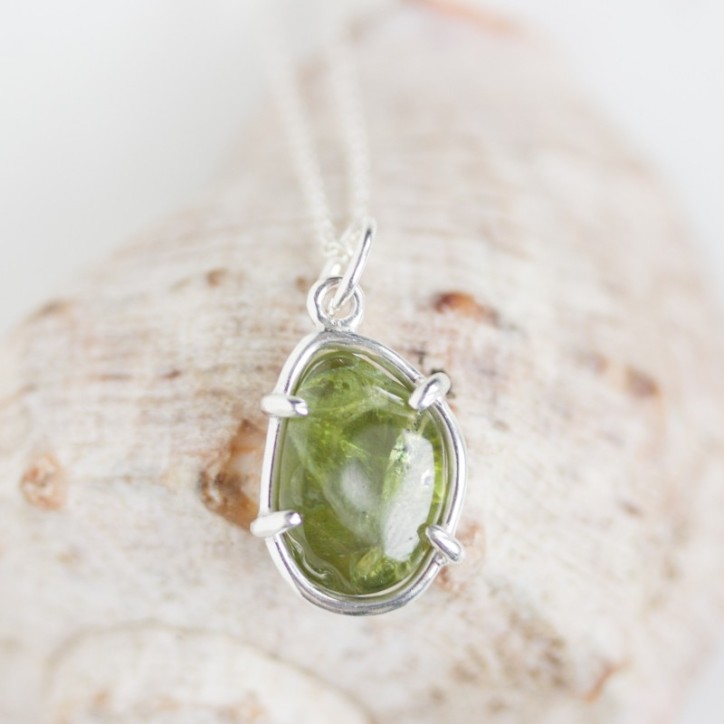Peridot necklace, sterling silver