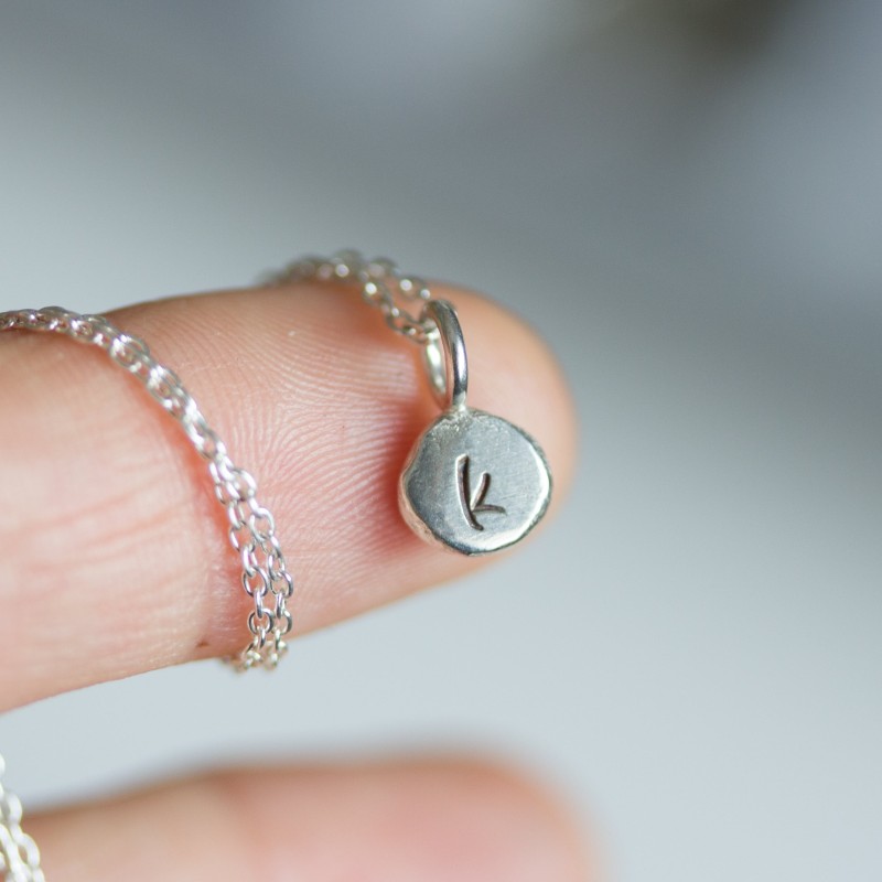 Initial necklace, dainty initial pendant, sterling silver, lowercase
