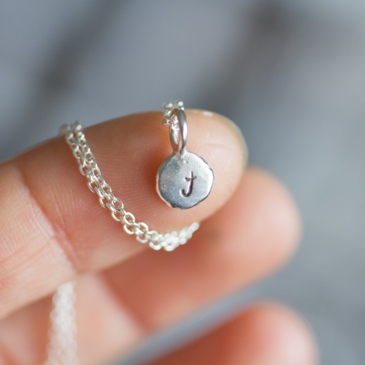Initial necklace, dainty initial pendant, sterling silver, lowercase