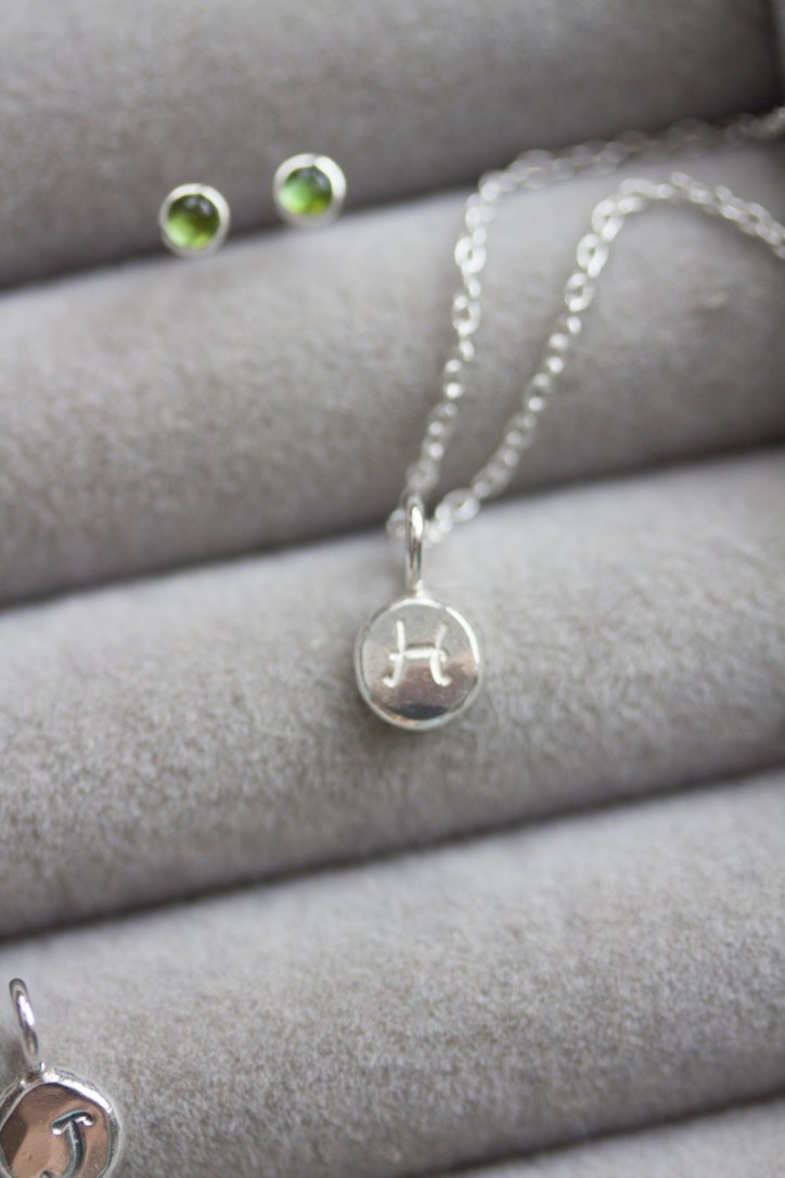 Initial necklace, dainty initial pendant, sterling silver, uppercase