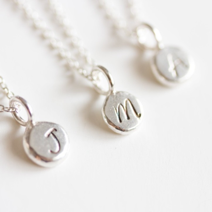 Initial necklace, dainty initial pendant, sterling silver, uppercase