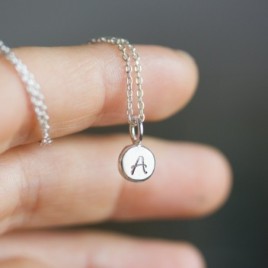 Initial necklace, dainty initial pendant, sterling silver, uppercase