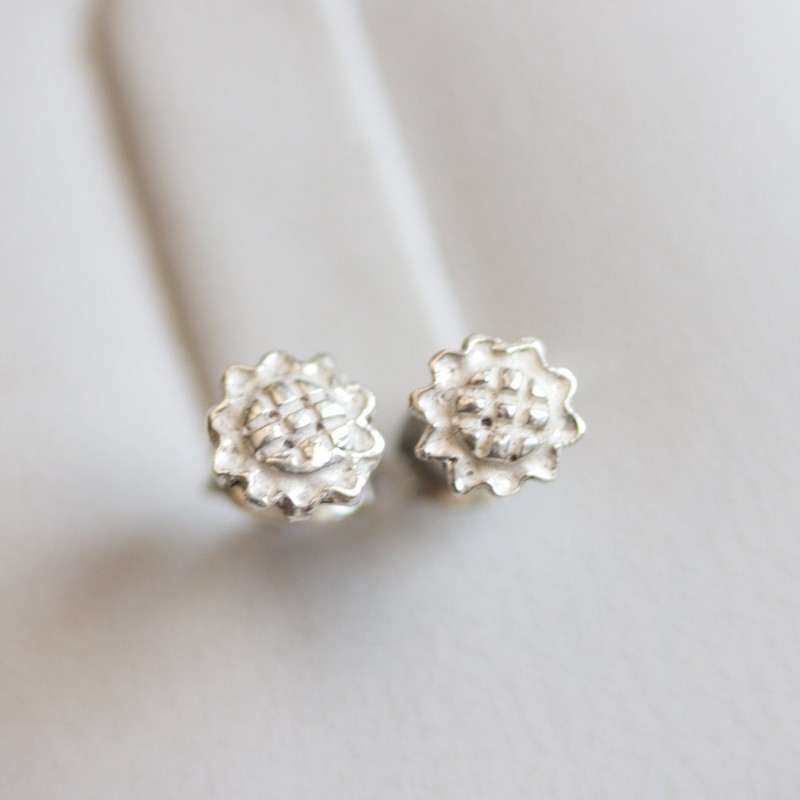 Sunflower stud earrings - sterling silver, simple every day earrings
