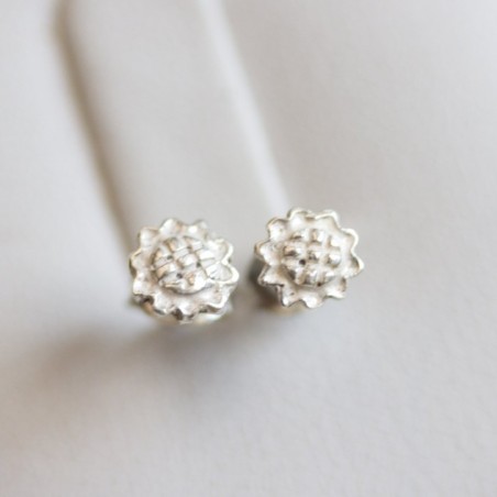 Sunflower stud earrings - sterling silver, simple every day earrings