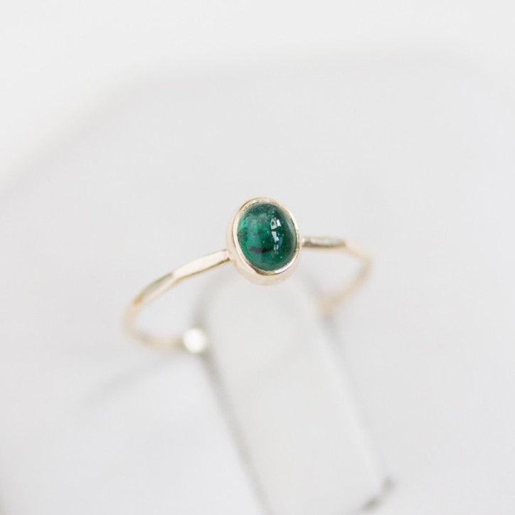 Natural emerald ring - stackable ring with oval emerald cabochon Natural emerald ring - stackable ring with oval emerald cabochon
