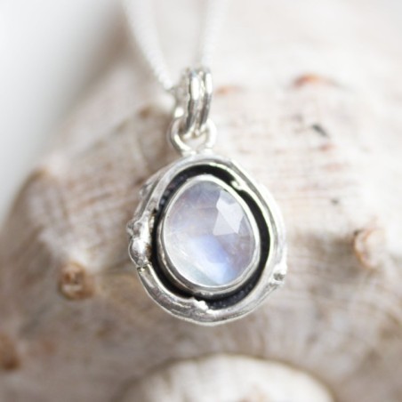 Rainbow moonstone necklace, sterling silver