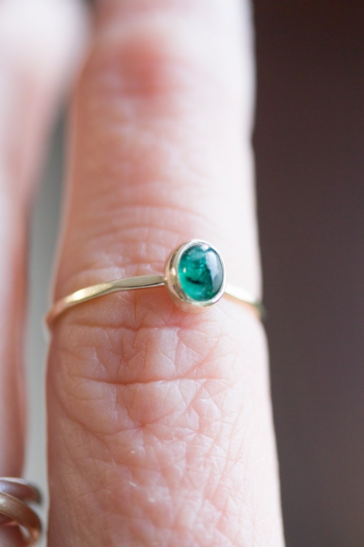 Natural emerald ring - stackable ring with oval emerald cabochon Natural emerald ring - stackable ring with oval emerald cabochon