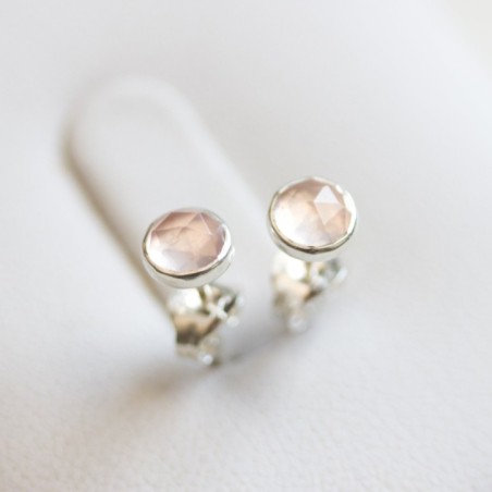 Rose quartz stud earrings, 3mm or 5mm, sterling silver or gold