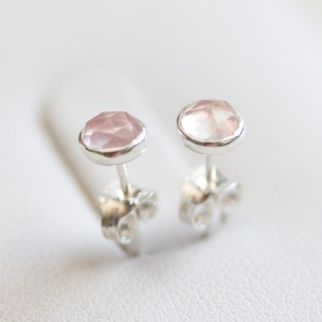 Rose quartz stud earrings, 3mm or 5mm, sterling silver or gold