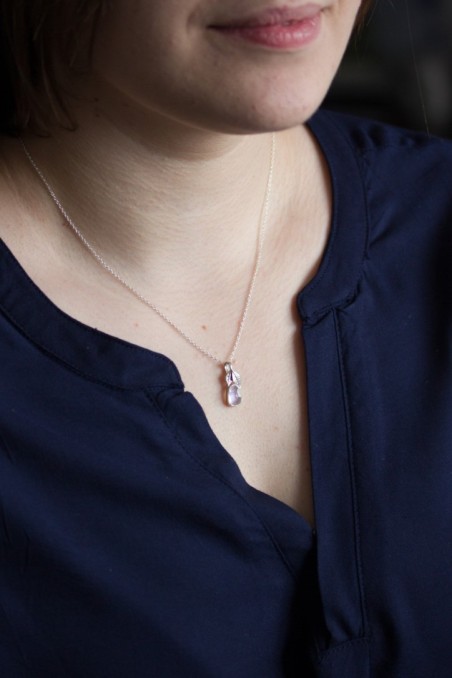 Rainbow moonstone necklace, sterling silver leaves