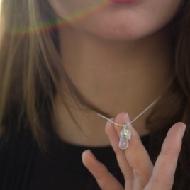 Rainbow moonstone necklace, sterling silver leaves