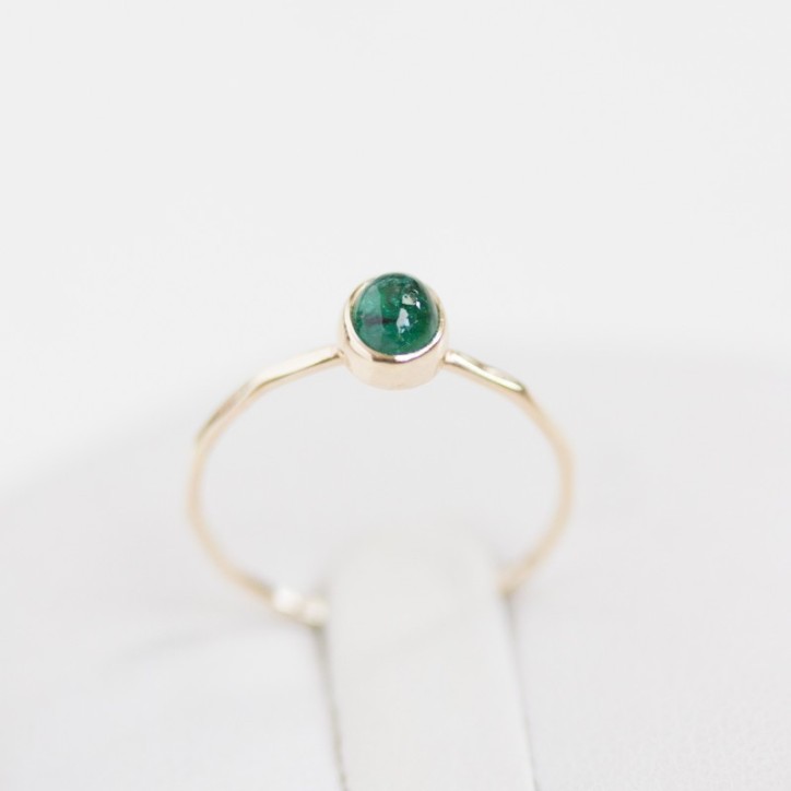 Natural emerald ring - stackable ring with oval emerald cabochon Natural emerald ring - stackable ring with oval emerald cabochon