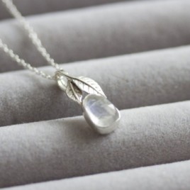 Rainbow moonstone necklace, sterling silver leaves