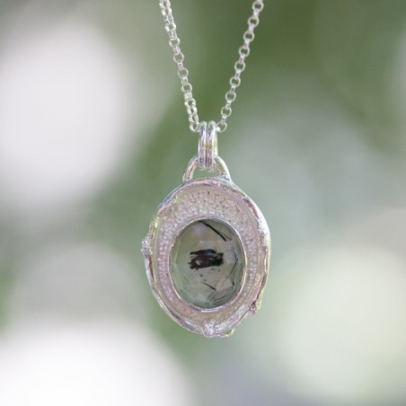 Prehnite necklace with a twig