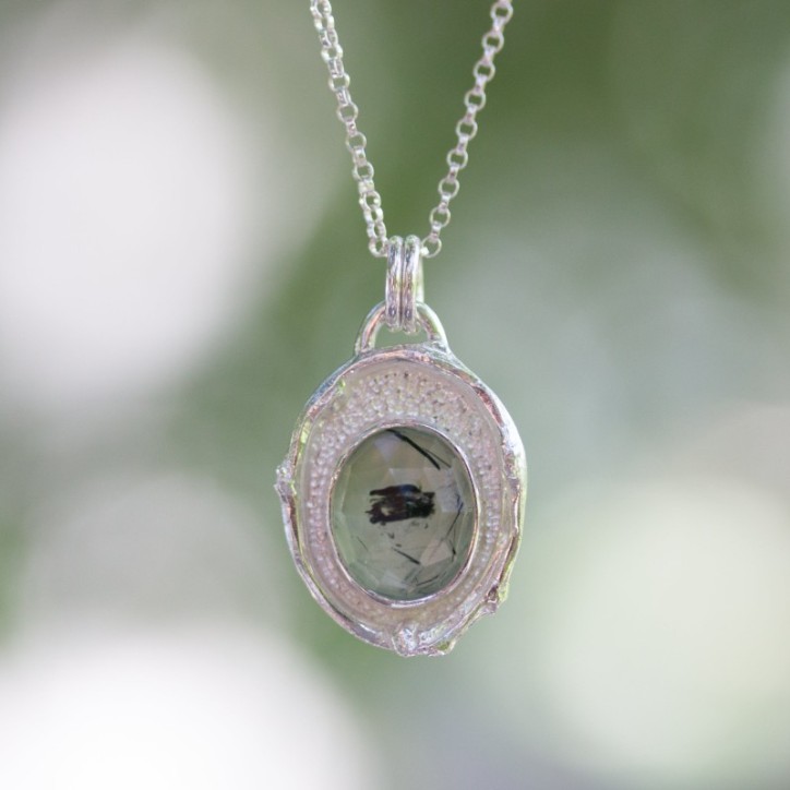 Prehnite necklace with a twig