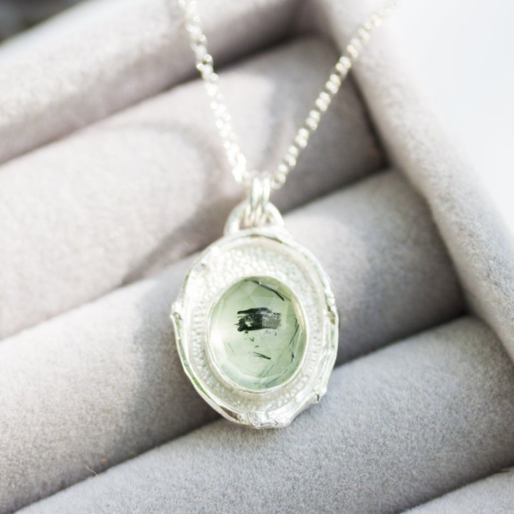 Prehnite necklace with a twig