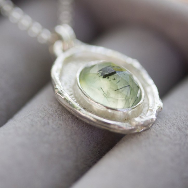 Prehnite necklace with a twig