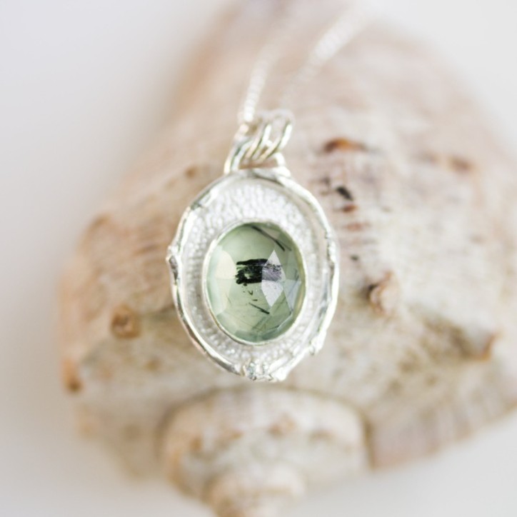 Prehnite necklace with a twig