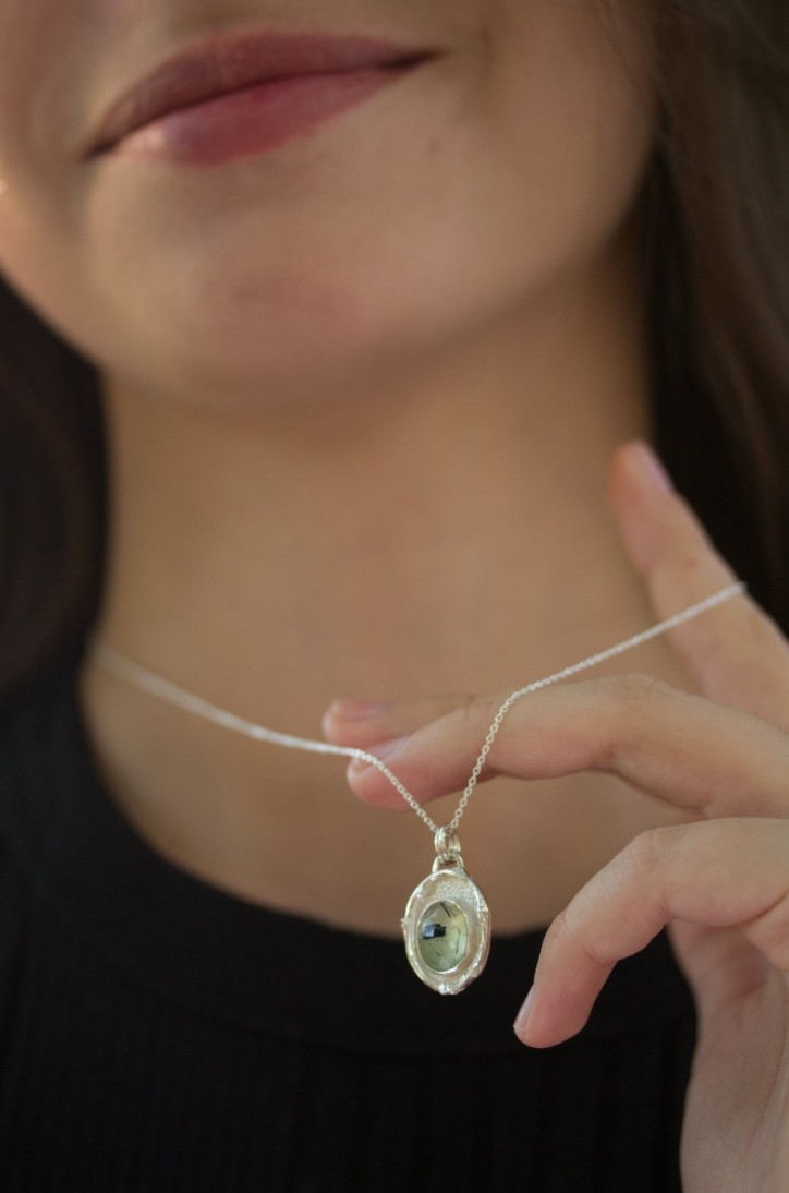 Prehnite necklace with a twig