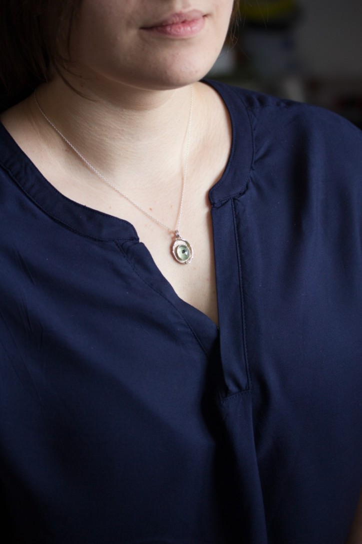 Prehnite necklace with a twig